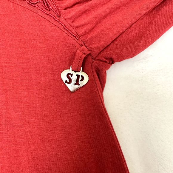 VTG Jersey Dress SHIRT PASSION ITALIA Dark Red Embroidered Bat Sleeves SZ S - Picture 10 of 14